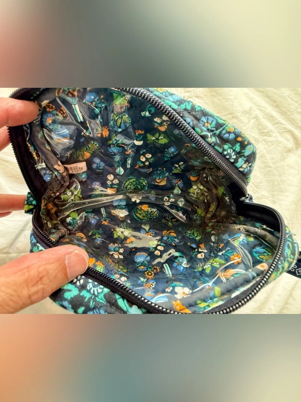 Vera Bradley Teal Floral Quilted Cosmetic Pouch